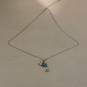 Silver Dolphin Necklace with Blue Accents